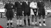 Foto kapten kesebelasan PSSI Maulwi Saelan, Wasit asal Italia Cecare, dan kapten kesebelasan Republik Rakyat Tiongkok berfoto bersama sebelum pertandingan di Lapangan Stadion Ikatan Atletik Djakarta (Ikada), 12 Mei 1957.